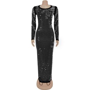 Abito Lungo da Donna <span class=keywords><strong>VIVA</strong></span> VIXEN 2026 di Suzhou, Maniche Lunghe, Decorato con Strass, Nero, per Uso Quotidiano Autunnale - Product Image 4