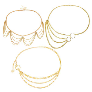 Chaîne de taille multicouche en alliage de zinc pour femme avec pampilles, chaîne de corps tendance pour usage quotidien - Product Image 1