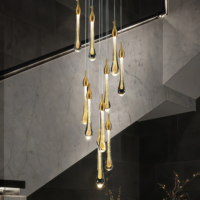 Lustre en cristal LED JYLIGHTING, design personnalisé en forme de goutte de pluie, en laiton, pour la décoration de la maison, de l'hôtel, des escaliers