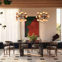 Lustre en albâtre et laiton, style postmoderne, luxe Wabi Sabi, pour salle à manger, salon, hôtel, villa, lampe créative multi-globes