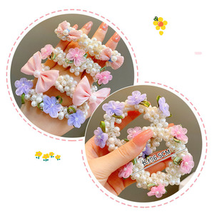 Chouchous élastiques en caoutchouc pour enfant, perles, nœud, fleurs, chouchous, mode fille, queue de cheval, 2022 - Product Image 3