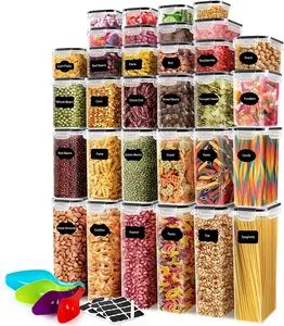 32-Piece CLASSIC Square Plastic Airtight Food Storage Containers <b>Set</b> 2 Quart Multifunction <b>Canister</b> Black Made of PP - Product Image 1
