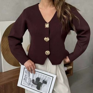 <b>Women's</b> Fall New Arrival Slim-Fit Premium <b>Short</b> Knit <b>Cardigan</b> With Metal Buttons Sweater Fashion - Product Image 3