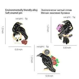 Kraai Broche Sieraden Cartoon Dier Kraai Schedel Rose Metalen Badge Groothandel Reversspeldjes Voor Kleding Rugzak Pin Decoratieve Broches - Product Image 6