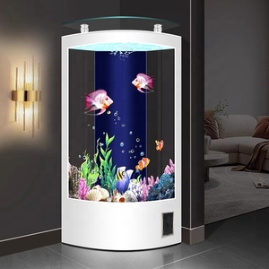 Aquarium triangulaire en verre moderne pour salon, à poser contre le mur, avec filtre de fond personnalisé et meuble intégré - Product Image 2
