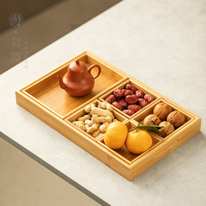 Juego de bandeja de bambú para té y aperitivos, 6 piezas, rectangular dividido, multifuncional, para almacenamiento de frutas, dulces, uso doméstico - Product Image 4