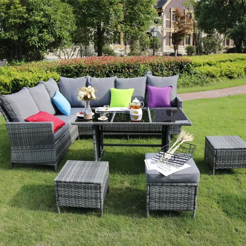 Mooi design outdoor tuin PE rotan sofa set hideaway rotan tafel en stoel set ratan tafel rieten meubels