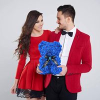 Ours en fleurs artificielles en forme de rose pour la Saint-Valentin, la fête des mères, les anniversaires, les fêtes, pour petite amie, épouse, avec diamant en forme de cœur