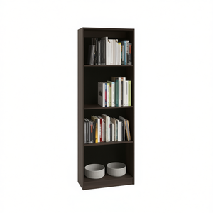 Tiered Bookcase 4 <b>Shelves</b> Dark <b>Walnut</b> Wood Modern Design Living Room Furniture Freestanding With Back Panel - Product Image 1