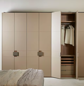 CBMMart Armoires de chambre à coucher en bois Système d'armoires à vêtements Panier en cuir Armoires et placards