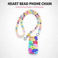 Chaîne de téléphone colorée transparente avec perles en forme de cœur, double anneau en O, sangle perlée, accessoire de mode DIY pour coque de téléphone ou sac