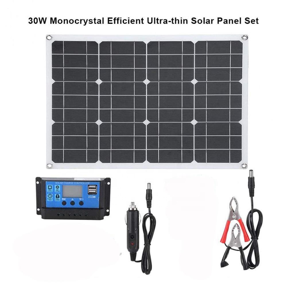 30 вт наружная водонепроницаемая панель на солнечных батареях, набор телефонов 12 в, автомобильные зажимы для аккумуляторов, непрерывное зарядное устройство