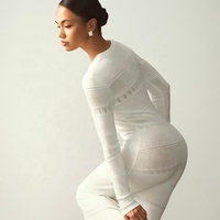 Robe pull longue sirène de luxe en maille tricotée à la machine, taille élastique simple, manches longues, design personnalisé