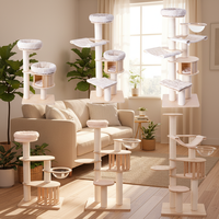 Arbre à chat moderne de grande taille avec griffoir en corde de sisal blanche, meuble-condo en bois et tour d'escalade pour chat