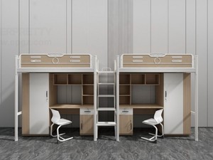 Lit superposé en métal robuste et moderne, taille double, avec armoire intégrée, idéal pour dortoirs scolaires, hôtels et étudiants – Vente directe usine - Product Image 2