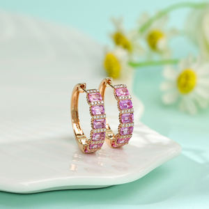 Pendientes de Aro Personalizados de Oro Rosa de 18K, Chapados en Rodio Vintage, con Diamantes Naturales, Corte Esmeralda, Zafiro Rosa, Regalo de Compromiso o Boda - Product Image 2