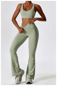2025 nuevo estilo de mujer gimnasio Fitness Yoga conjuntos de cintura alta pantalones de manga larga Top Sujetador deportivo gran oferta ropa activa de cintura alta - Product Image 4