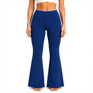 Simple Elastic Waist High Stretch <b>Flared</b> Yoga <b>Leggings</b> Women Four Way Stretch Spandex Nylon Workout Pants Custom Logo - Product Image 4