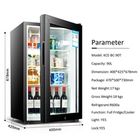 Mini refrigerador de hotel de tres capas, refrigerador de exhibición de encimera, Enfriador de botellas de 90L, Enfriador de bebidas