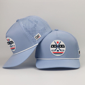 High Quality 5 Panel Rubber PVC Logo Golf <strong>Hat</strong> <strong>Waterproof</strong> Laser Cut Hole Perforated 5 Panel Sport Baseball Caps Rope Custom <strong>Hats</strong> - Product Image 1