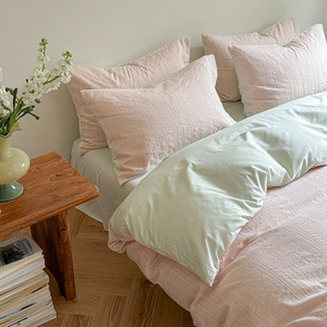 Jacquard <b>Striped</b> Pure Cotton Bedding Set 40s Yarn Dyed Double Layer Duvet Cover <b>Sheet</b> Pillowcase Set - Product Image 4