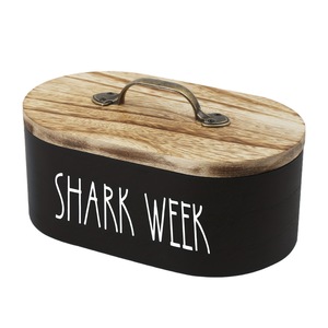 Caja de almacenamiento de madera Shark Week con tapa ovalada negra y asa, contenedor decorativo - Product Image 1