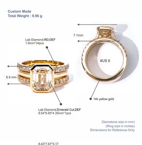 แหวนเพชรแล็บทรงมรกตสำหรับผู้หญิง Tianyu Gems ชุดสามวง ทองคำ 14K ทรงกรอบแบบคลาสสิก - Product Image 2