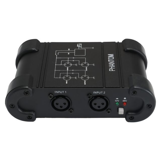 2 Channel Phantom Power Box 12V 48V Professional Dual XLR Input Output Power Supply for Microphone