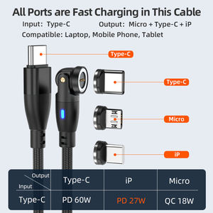 Cavo Magnetico Tipo <span class=keywords><strong>C</strong></span> di Alta Qualità con Rotazione a 540°, Caricatore per Telefono <span class=keywords><strong>3</strong></span> in 1 da 60W, Cavo Dati PD USB Tipo <span class=keywords><strong>C</strong></span> per Ricarica Rapida - Product Image 5
