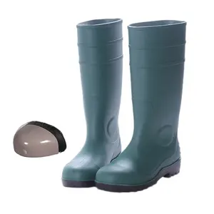 黑色/绿色/黄色/绿色聚氯乙烯靴带钢趾和钢中板安全惠灵顿S5雨靴胶靴