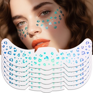 Adesivi Glitterati Olografici con Motivi di Cuori, <span class=keywords><strong>Stelle</strong></span> e Labbra, <span class=keywords><strong>Tatuaggi</strong></span> Temporanei Impermeabili <span class=keywords><strong>per</strong></span> Feste, Festival e Trucco Quotidiano - Product Image 3