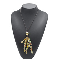 Collier vintage coloré à pampilles perlées pour femme, longue chaîne en corde avec pendentif en résine, style bohème, pour pull, vente en gros