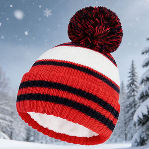 Bonnet d'hiver personnalisé OEM pour enfants et tout-petits, en polaire chaude, pour le ski, 2-7 ans, bonnet rayé décontracté 100% acrylique unisexe pour bébés garçons - Product Image 1