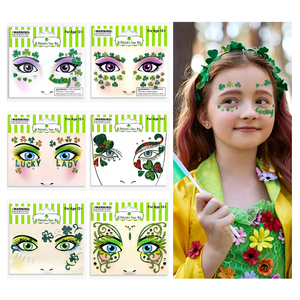 Autocollants temporaires en gros pour le visage, motif trèfle irlandais scintillant, tatouages faciaux vert trèfle pour le maquillage des yeux, Jour de la Saint-Patrick - Product Image 1