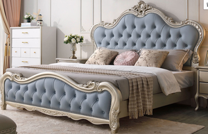 <span class=keywords><strong>Letto</strong></span> Matrimoniale di Lusso Personalizzato in Legno Massello di Gomma Americana con Testiera in Pelle Nappa, Misure 1.5m-1.8m, Blu - Product Image 6