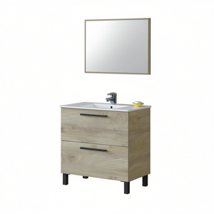 Mueble de Baño Athena 80x80x45 cm Roble Alaska 2 Cajones con Espejo Incluido - Product Image 3
