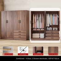 Armoire de chambre moderne et minimaliste en noyer, populaire, avec rangement convertible, pour petit appartement, à assembler, idéale pour la location, avec penderie