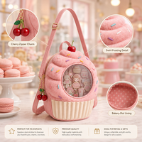 Sac à bandoulière personnalisé en forme de cupcake avec fenêtre transparente en PVC, doublure à pois, breloque cerise, sac souple pour pâtisserie