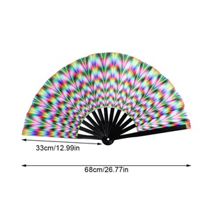 Black Ribs Hand Held Folding Fabric Fans 33cm Large Hand Fan With Custom Logo Printed - Product Image 6