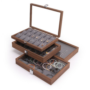 Sang trọng Óc Chó gỗ lưu trữ đồ trang sức container Vòng Mặt dây chuyền Bangle trang sức hiển thị trường hợp cho triển lãm thương mại - Product Image 4