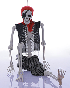 Squelette de pirate d'Halloween de 165 cm, articulations mobiles, décoration humanoïde en plastique pour cour, pelouse, jardin et maison hantée - Product Image 1
