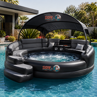 Dôme gonflable flottant avec sièges rembourrés, éclairage LED intégré et bar pour divertissement aquatique nocturne tropical