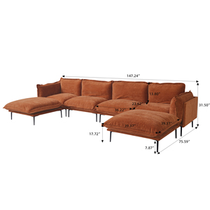 VOXHOME <span class=keywords><strong>muebles</strong></span> de sala de estar de <span class=keywords><strong>estilo</strong></span> <span class=keywords><strong>industrial</strong></span> <span class=keywords><strong>moderno</strong></span> en forma de U L 3 4 plazas naranja terciopelo Modular sofá seccional conjunto de sofá - Product Image 5
