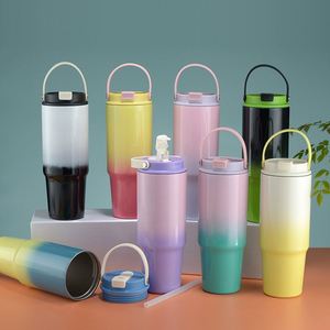 Large Capacity Gradient Color Stainless Steel Vacuum <b>Thermos</b> Cup Hand Grip 6-12 Hours Thermal Insulation Portable for Travel Car - Product Image 1