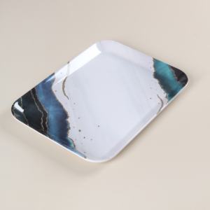 Fábrica personalizada nórdica mármol pintura estilo Rectangular galleta taza fruta bandeja plana 3 Set 12 13,5 15 pulgadas - Product Image 4