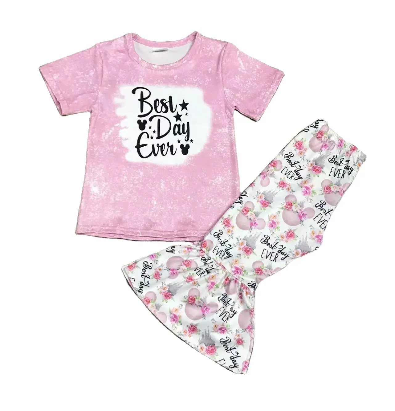 Conjunto de ropa rosa de manga corta para niños, boutique, gran oferta, venta al por mayor