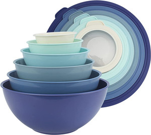 Salad Mixing Bowls with TPR Lids 12 Piece Plastic Nesting Bowls Set includes 6 Prep Bowls and 6 Lids Microwave Safe