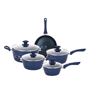 Juego de Ollas y Sartenes de Cerámica Moderna con Revestimiento de Mármol, Tapas de Vidrio, Asas de Baquelita, Antiadherente, 6 Piezas, de Aluminio, Compatible con Inducción - Product Image 1