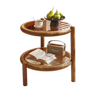 Table basse ronde en bois massif de luxe moderne à double niveau, petite table centrale pour salon, chambre, salle de conférence, bureau, décoration