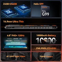 6,8 pulgadas Android 13 10000mAh Batería Smartphone Lado Huella digital Visión nocturna Teléfono resistente 12GB + 256GB Teléfono móvil
